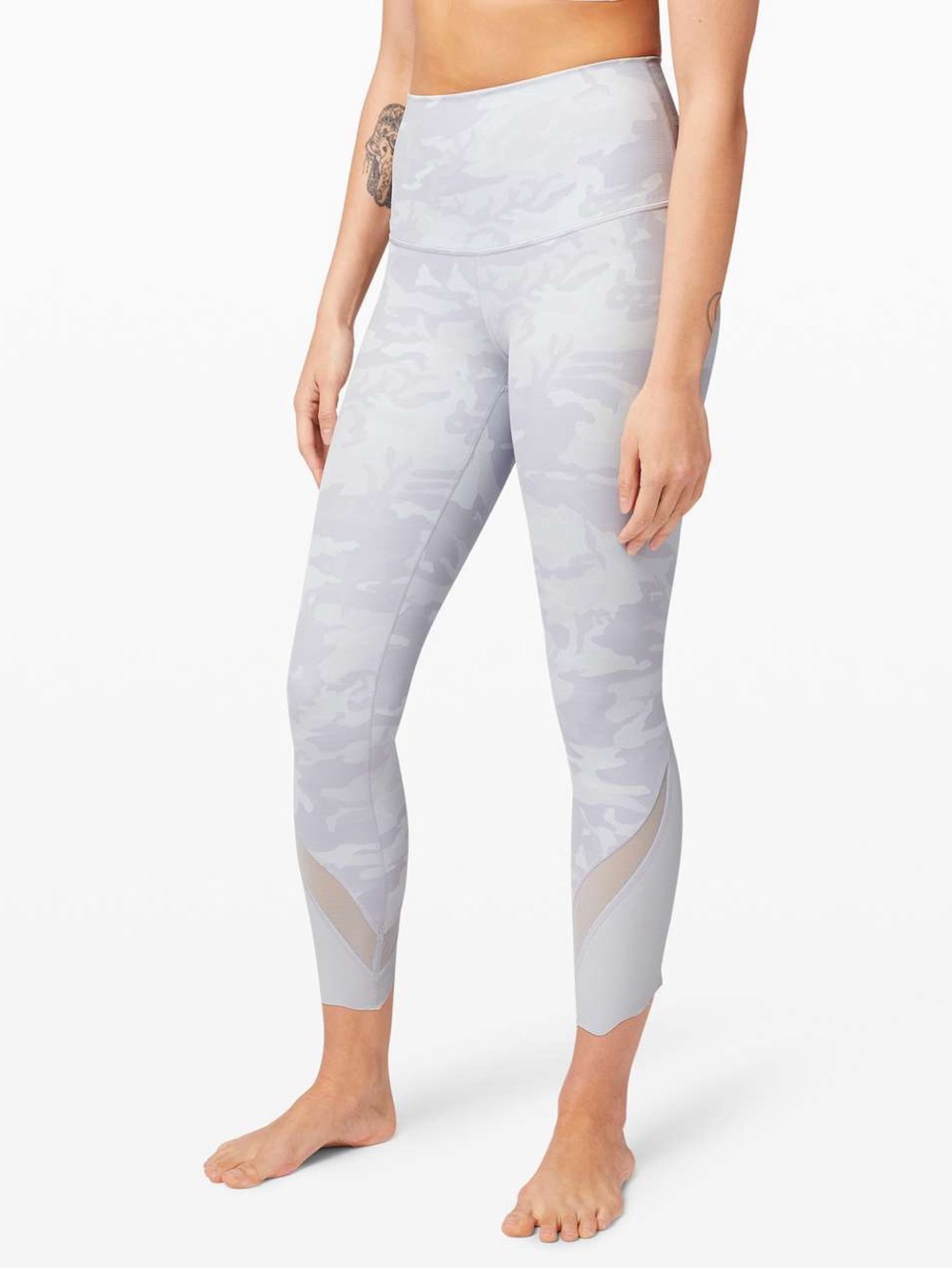 Lululemon Wunder Under High Rise Crop Leggings Gray Camo Mesh Trim 4